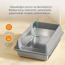 Techtic Yarı Kapalı Çelik Kedi Tuvaleti Yüksek Kenarlı Kürek Hediyeli Paslanmaz Metal Kedi Kum Kabı