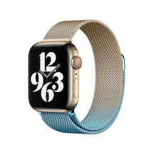 Newface Apple Watch 38mm Metal Mıknatıslı Kordon - Metalik Gold-mavi