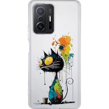 Xiaomi Mi 11t Pro İle Uyumlu Splash Kedi Tasarımlı Şeffaf Silikon Kılıf Şeffaf