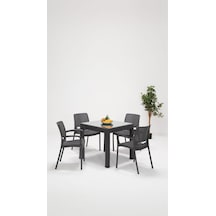 Rattan 4 Kişilik Kollu Camlı Bahçe Masa Takımı - Antrasit Siyah