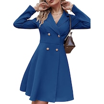 Kadın Düz Renk Trençkot Ceket Mavi