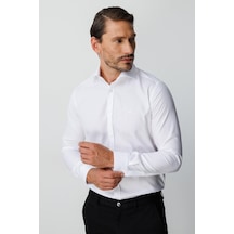 Igs Beyaz Slim Fit Dar Kalıp Klasik Yaka Düz Uzun Kollu Cepsiz %100 Pamuk Non Iron Ütü İstemeyen Gömlek -19997