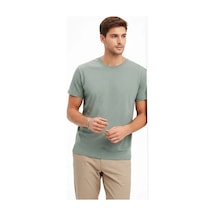 Erkek Bisiklet Yaka Yazlık Kısa Kol Düz Tişört Regular Kalıp T-shirt - Mint Yeşili