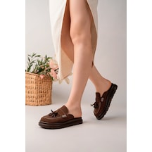 Bahrina Kadın Kahve Süet Loafer Püsküllü Terlik Kahve Süet