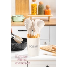 Porsima 3163  Standlı Bambu Silikon 11 Parça Servis Takımı Seti Beyaz