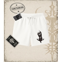 Tarzsokak Gotik & Grunge Streetwear Cat Retro 6 Unisex Şort Beyaz