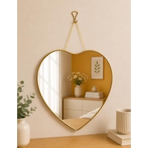 Tr 39x38cm Dekoratif Kalp Şeklinde Duvar Aynası-gold Çerçeveli Salon Mutfak Antre Banyo Aynası Genel