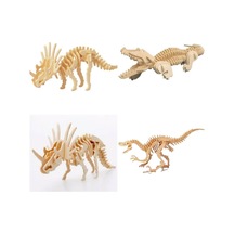 Boyalanabilir Ahşap 4'Lü Dinazor Maket Puzzle Seti