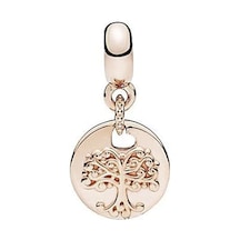 Nur Silver Rose Renkli Sallantılı Hayat Ağacı Gümüş Charm Nur-bl12411