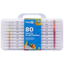 Crafty Co. 80 Renk Çift Uçlu Akrilik Boya Kalemi Seti - Akordeon Çantalı, Ahşap, Cam Ve Kumaş Uyumlu Multi-surface Marker