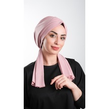Hürrem Bone Pudra Pratik Hazır Geçmeli Tesettür Bone Kesik Elyaf Sade 2111_06 Pudra