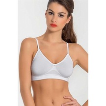 Miss Fit Kadın Ince Askılı Sıfır Kol Büstiyer Seamless Beyaz M-L