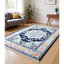 Vintage Desen Modern Halı Dekoratif Kilim Lacivert