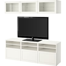 Tv Ünitesi, Beyaz-şeffaf Cam, 180x42x192 Cm, Hanvıken/sındvık, Çıt Çıt Raylı Beyaz