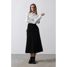 Defymoda Pileli Kontrast Gömlek Elbise - Beyaz Beyaz