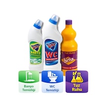 Birka 3 Lü Temizlik Seti Wc Tuvalet 750 Ml + Banyo Temizleyici 750 Ml + Tuz Ruhu 1 Kg 3'lü Set