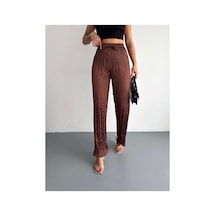 Gugus Kadın Saten Pantolon Trend Wide Leg Model Kahverengi
