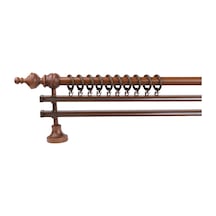 Ceviz Ceren Demonte Başlıklı Ahşap Rustik Perde Askısı - Çift Raylı - 250 Cm