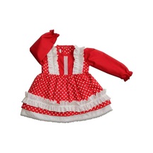 Dantel Ve Fırfır Detaylı Puantiyeli Kırmızı Beyaz Kız Çocuk Bebek Elbise 001