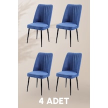 Vento Sandalye - Jerika Mavi- Metal Siyah Ayak 4 Adet - Salon Sandalyesi / Mutfak Sandalyesi Mavi