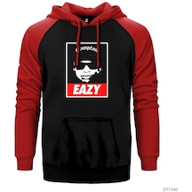 Eazy E Obey Style Kırmızı Reglan Kol Kapşonlu Sweatshirt Kırmızı