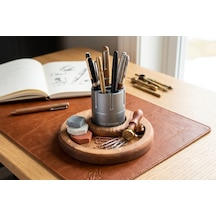Alüminyum Revolver & Ahşap Tasarım Kalemlik Arctıc Grey & Kahve