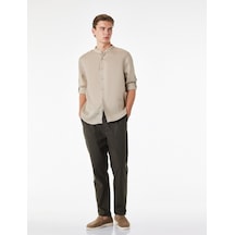 Koton Regular Fit Beli Lastikli Düğmeli Düz Paça Keten Karışımlı Chino Yazlık Pantolon Haki 6sam40003hw