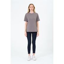Kadın Bisiklet Yaka Kısa Kollu Basic T-shirt - İnterlok Kumaş Gri