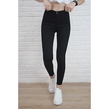 Kadın Siyah Yüksel Bel Likralı Dar Kesim Toparlayıcı Skinny Jean Kot Pantalon