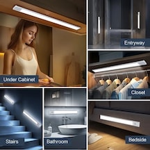 Willowhaven 4 Parça Hareket Sensörlü Led Dolap Altı Işıkları Silvery 4pcs 1181inch Kablosuz Usb Şarjlı Mutfak Banyo Dolap Ahşap