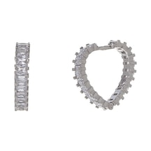 Kalp Model Baget Zirkon Taşlı 925 Ayar Gümüş Kadın Küpe Gümüş