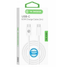 Yk Design Yk-k361 Pd Type-c 60w Örgülü Şarj Kablosu 3 Metre Şarj Data Kablosu