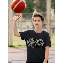 Sevbano Unisex Star Wars Yazılı Film Çocuk Tişört 1-12 Yaş Siyah