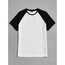 Oversize Siyah Beyaz T-shirt - Reglan Kol Unisex Rahat Kalıp Siyah