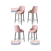 Canisa Tera Serisi 4 Pembe Sandalye 65 Cm Ada Mutfak Bar Sandalyesi Babyface Kumaş Siyah Metal Ayaklı Sandalye Pembe Ayaklar Siyah