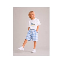 Toikids Nakış Detaylı T-shirt Ve Oversize Keten Şort Takım Mavi
