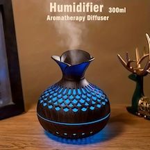 300 Ml Ahşap Vazo Renkli Işık Serin Mist Hava Nemlendirici
