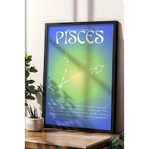 Pisces Balık Burcu Çerçeveli Tablo Aura Enerji Renkleri Astrolojik Takım Yıldızı Sembolü