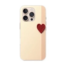 Apple Uyumlu iPhone 16 Pro Max  Krem Zeminli Kırmızı Kalp Baskılı Silikon Kılıf Renkli