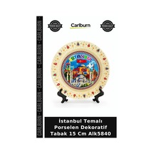 Özel Üretim Hediyelik Hatıra Turistik Şık İstanbul Temalı Porselen Dekoratif Tabak 15 Cm Alk5840