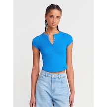 Dilvin 31719 Çıtçıtlı Kısa Kollu Top-saks Saks