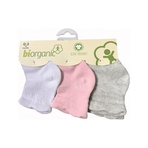 Tezcanstore Bibaby Biorganik Desenli Basic 3Lü Çorap 68344 Beyaz Gri-Beyaz Gri-0-3 Ay