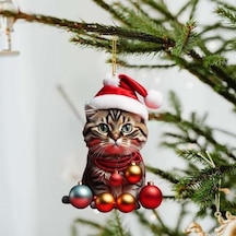 Canlı Renk Süper Sevimli Araba Kedi Santa Charm Akrilik Şapka Yavru Noel Ağacı Asılı Dekorasyon H