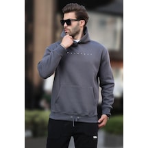 Madmext Füme Kapüşonlu Baskılı Erkek Sweatshirt 7077 Füme