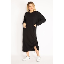 Şans Kadın Siyah Büzgü Detaylı Sweatshirt Elbise 65n35043-siyah Siyah
