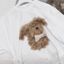 Tarzsokak Beyaz Sevimli Köpek Desen Baskılı Gevşek Yuvarlak Ne Ort Sve Basit Yeni Sle Rah Beyaz