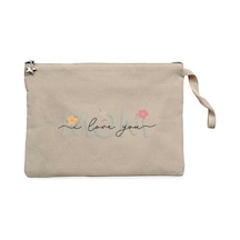 I Love You Mom Krem Clutch Astarlı Cüzdan / El Çantası