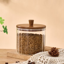 Mien Cam Kavanoz Valore Akasya Kapak 1380 Ml Bor-0117 Ahşap - Şeffaf