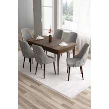 Canisa Tia Serisi 80x132 Açılabilir Mdf Mutfak Masası Takımı Barok Desen Masa 6 Gri Sandalye Masa Barok Ahşap Desen Sandalye Gri