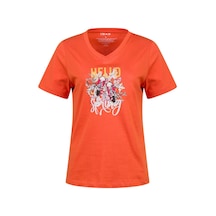 2as Alone Baskılı V Yaka Kadın T-shirt 402 TURUNCU